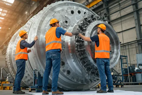Technicians installing industrial machinery - Industrial machinery installation